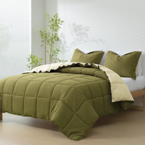 Image of HIG 3pc Olive Queen Size Bedding Comforter Set Duvet Insert Blanket
