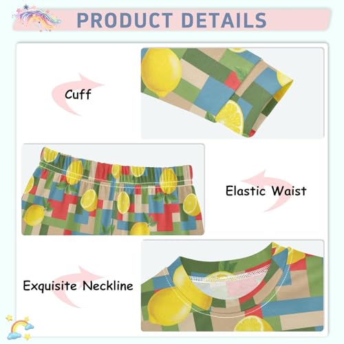 Pajama Sets Long Sleeve Lemon Patchwork Design Bright Soft Comfy Sleepwear 2 Piece PJS 3-8T4