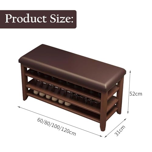 Banc à chaussures meuble de rangement en bois massif avec étagère basse - 2