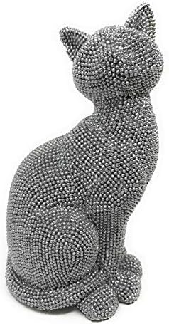 The Leonardo Collection Silver Art Cat - Sitting Cat Ornaments Figurine Sparkly Glitzy Decorative - 19x8x10cm, LP46178