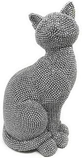 The Leonardo Collection Silver Art Cat - Sitting Cat Ornaments Figurine Sparkly Glitzy Decorative - 19x8x10cm, LP46178