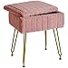 IBUYKE Taburete de Terciopelo, con Espacio de Almacenamiento, Taburete otomano, Mesa Lateral pequeña, con 4 piernas metálicas, pies Antideslizantes, Maquillaje, Dormitorio, Rosa