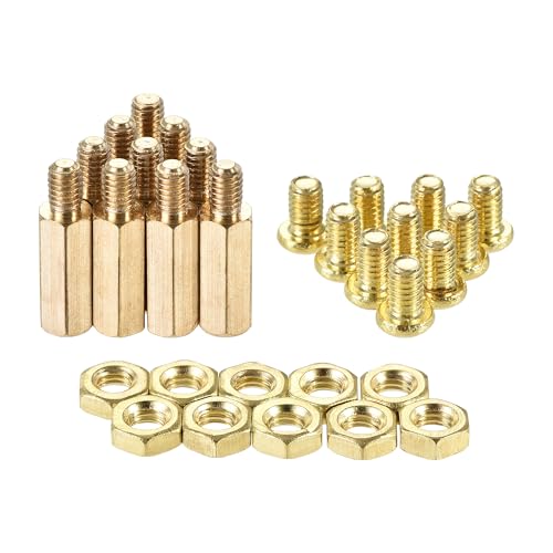 Image of sourcing map M4 Hex Brass Standoff Spacer 15mm+6mm Male-Female Threaded Pillar Screw Nut Kit for PCB Motherboard Computer Circuit Board, 10 Sets