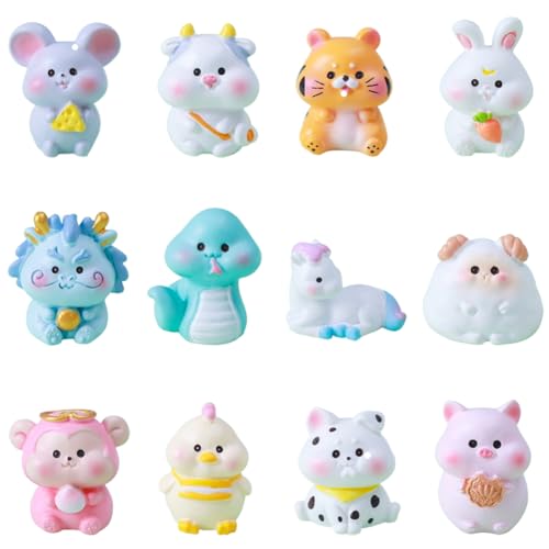 VEghee 12 Pièces Ornements du Zodiaque Figurines, Zodiaque Ornements du Statue De Jardin, Ornement De Table du Zodiaque Chinois Ornements Figurines Accessoires Bureau Décor De