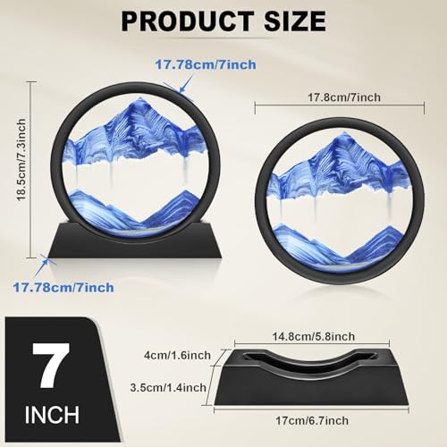 Wai Danie Moving Sand Art Picture 3D Hourglass Deep Sea Sandscape Liquid Motion Display Painting Flowing Sand Frame Relaxing Desktop Home Office Work Decor(Blue, 7") - Image 4