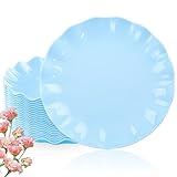 LIYH 20 Stück hellblaue Kunststoffteller, wiederverwendbar, 25,4 cm, unzerbrechlich, gewellt, für Babyparty, Party, Picknicks, im Freien, spülmaschinenfest, BPA-frei (20 Gäste)