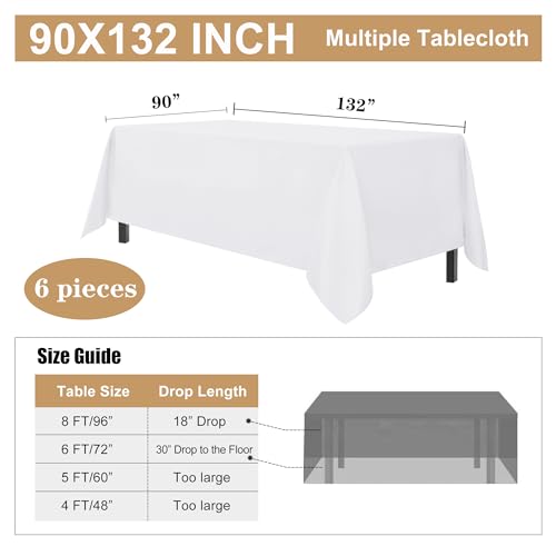 sancua 6 Pack White Tablecloth 90 x 132 Inch - Rectangle Table Cloth for 6 Feet Tables Stain and Wrinkle Resistant Washable Polyester Table Cover for Dining Wedding Banquet Party Buffet Restaurant by sancua - Used condition - Image 7