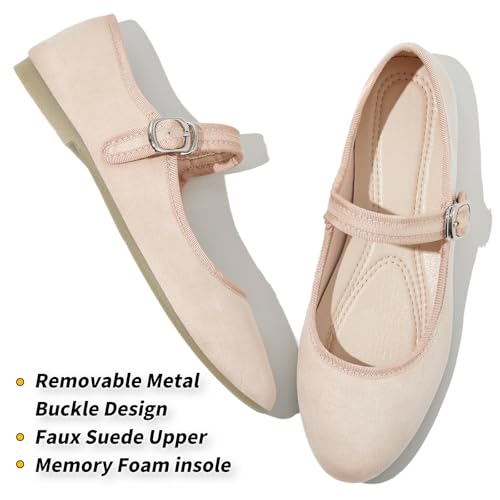 Image of BABUDOG Womens Mary Jane Flats with Strap,Faux Suede Black Flats Shoes,Flats Shoes Women Dressy Comfortable