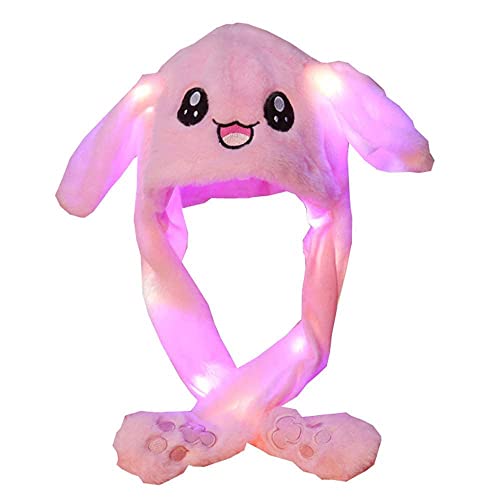 Sombrero de orejas de conejo,Sombrero de peluche con luces LED,Divertido animal,Orejas que se mueven,divertido gorro de conejo de peluche suave para maquillaje,fiesta,Navidad,carnaval y cosplay-Rosado Cover