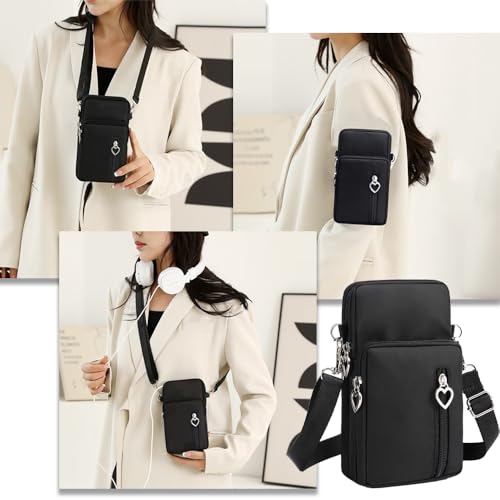 Black Small Crossbody Bag for Women-Mini Nylon Phone Purse with Zipper Closure,Adjustable Strap,and Wallet Pocket,Lightweight & Compact Shoulder Bag4