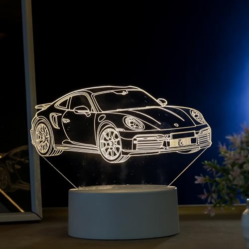 Luminária led 3d, abajur de mesa, Porsche 911