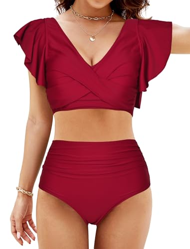 Evolyline Bikini Damen Set, V Ausschnitt überkreuztes Badeanzug, Sexy Sommer High Waist Bademode Zweiteiliger, BadeanzüG...