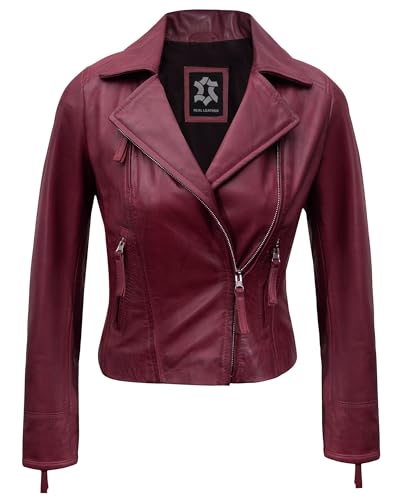 UrbanFocal Real Lambskin Womens Maroon Leather Jacket - Asymmetrical Style