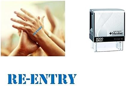 RE-Entry Hand Stamp - Suitable for Festivals, Parties, Clubs, Special Events, Bars etc. (Blue)