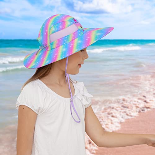 Kids Sun Hat For Girls Unicorn Bucket Hats Uv Protection Beach Hat For Kids Wide Brim Fishing Hat 2-8 Years Rainbow #TOP6