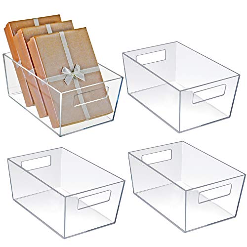 Image of Azar Displays 556233 Small Clear Plastic Organizer Storage Tote Bin with Handle, Pantry Storage, Kitchen and Fridge Organizer, Cabinet and Drawer Container 9 inchW x 6 inchD x 4 inchH, 4-Pack