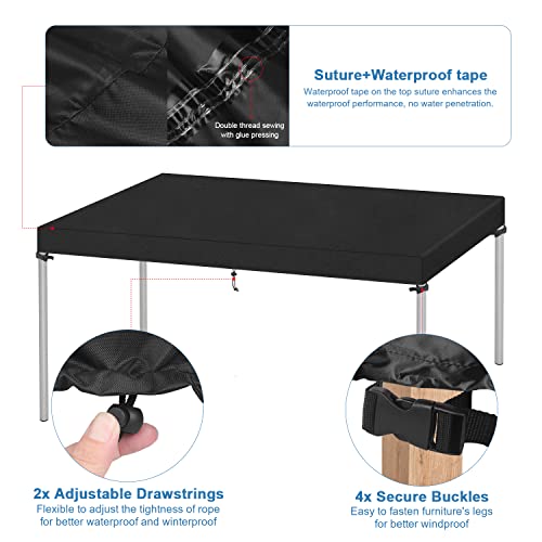 VANSHEIM Abdeckung für Gartenmöbel Wasserdicht schutzhülle für loungemöbel abdeckung winterfest Gartentisch Gartenmöbel Hülle tischplatte Gartenabdeckung mit Kordelzügen Winddicht Plane 150x90x15cm