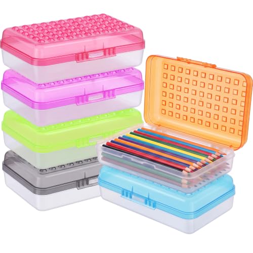 Image of Blulu 6 Pack Plastic Pencil Boxes Bulk Large Pencil Case,Multicolor | 8.5 x 5.5 x 2.4in, with Snap Lid, Large Capacity Pencils Holder for Organize and Carry, Watercolor Pens Stationery for Office