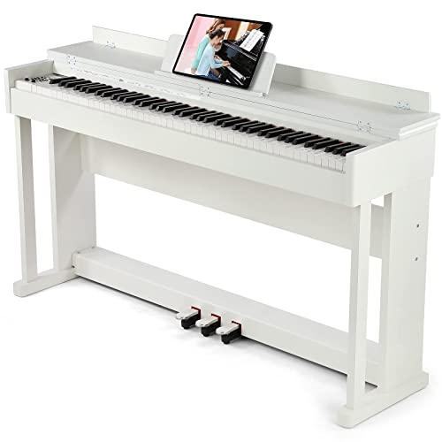 Artist Hand Digital Piano 88 Weighted Keys Hammer Action, Full Size 88 Key Piano Keyboard Weighted Electric Piano, Piano Keyboard 88 Keys with 3 Pedals, Dual Stereo Speakers, Furniture Stand, White