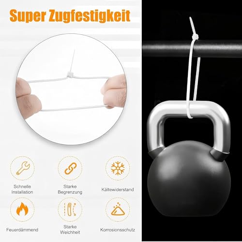 Kabelbinder Weiß 1000 Stück Set – 100/150/200/250/300mm Mit 20 Klebesockeln, Nylon 66 Cable Ties, UV- & Hitzebeständig, Zip Ties Assorted Sizes Für Cable Management, Home Improvement, Garage & Werkst