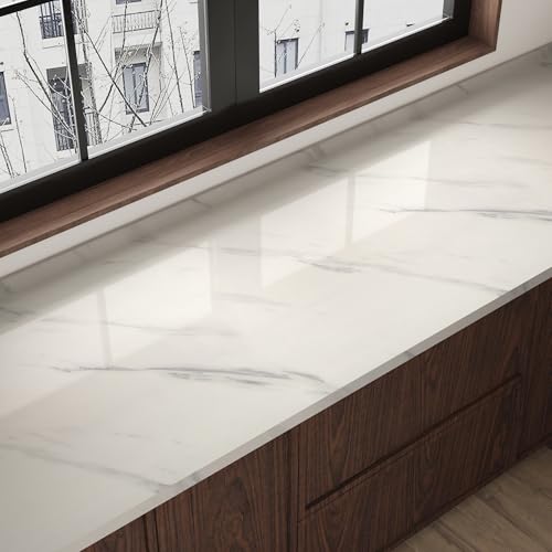 JSEVEM 16"×118" Thick White and Grey Marble Wallpaper Peel Stick