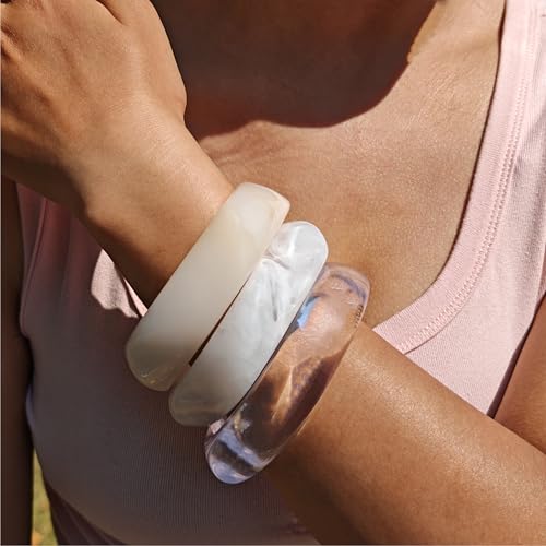 CXENSJH 3Pcs Chunky Acrylic Bracelets for Women Large Square Chunky Acrylic Resin Bangle Bracelets Set Jewelry(White) by CXENSJH - Used condition - Image 2
