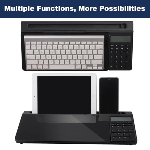 Image of Small Glass Desktop Whiteboard Dry-Erase-Board - Computer Keyboard Stand with Calculator White Board Surface Pad with Drawer, Desk Organizers with Accessories for Office, Home, School Supplies - Black