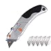 Produktbild FLORA GUARD Cuttermesser - Hochleistungs Auto-Load Box Cutter mit Schnellwechsel-Klingenmechanismus, 3 Position Blade Locking SaddleKlingenlagerung mit 6 Klingen,No Slip Rubber Grip Handle