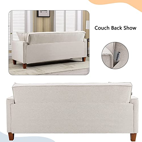 Mikibama Linen Sofas Couchs For Living Room Grid Tufted Loveseat Sofa Padded 2 Seater Bedroom Couch Soft Comfy Sofa Bed For Small Space Apartment With Solid Wood Legs (Beige) #TOP6