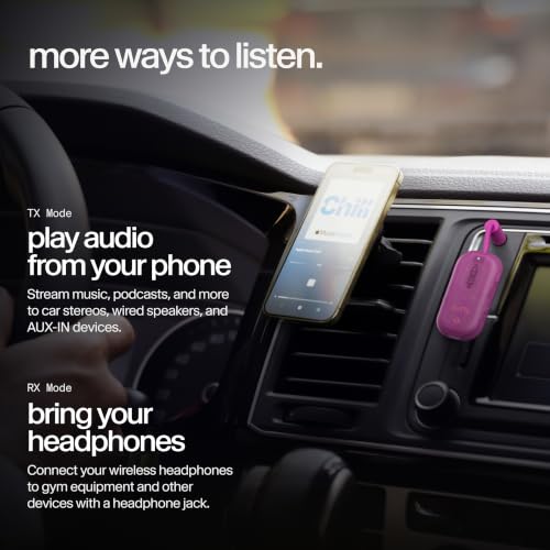 Image of AirFly Pro 2 - Bluetooth Adapter for Airplane, Pair 2 AirPods or Wireless Headphones - 3.5mm AUX Bluetooth Transmitter for Cars, Boats, Treadmills, TVs- Airplane Travel Essentials, Fuchsia Ice