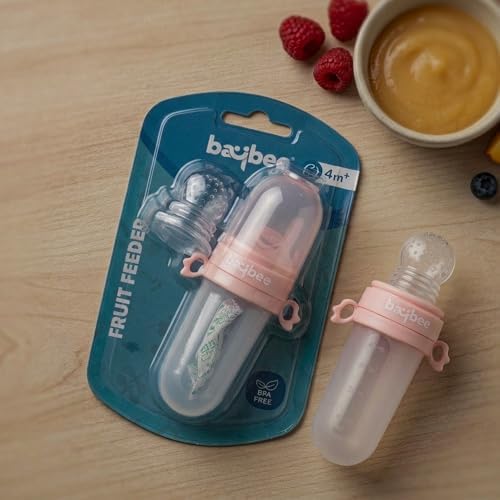 Baybee 2 in 1 Silicone Baby Food Feeder & Fruit Nibbler Pacifier for Babies | Infants Food Feeder with Spoon Squeezy Teethers for Babies | Hygenic & BPA Free Extra Soft teethers for 6 to 12 Months