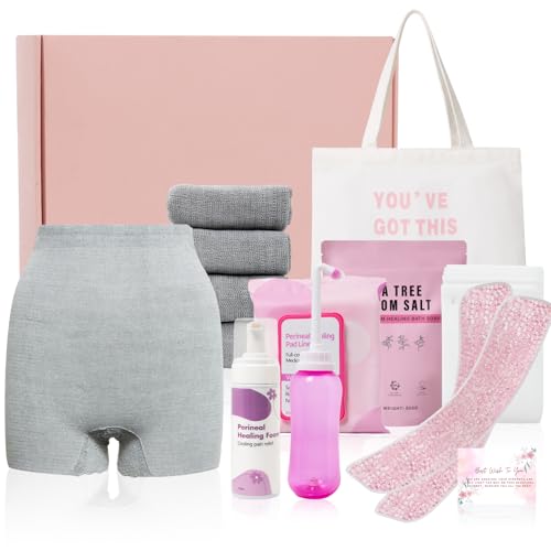 Image of Postpartum Essentials Kit - Peri Bottle,Perineal Ice Packs,Perineal Healing Foam,Disposable Underwears,Cooling Pad Liners,Bath Salts,Canvas Bag,Card,Postpartum Gifts for Mom