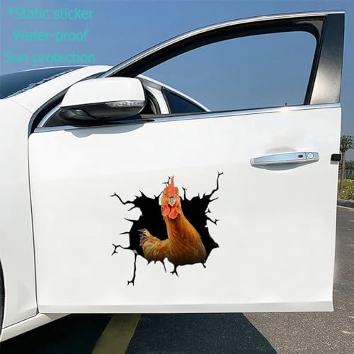 Image of Chicken Car Stickers Crack Decals Funny Animal Window Clings Realistic Static Stickers Auto Farm Truck Vehicle Glass Decor Gift 2 PCS