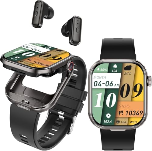 Smartwatch 2 em 1 com Fones de Ouvido TWS, Tela HD 2.02 Polegadas,Bluetooth, NFC, 128GB, IP67 à Prova d'Água, Bateria 300mAh, Android e iOS, Preto