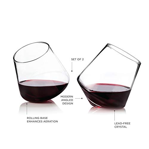 Viski® Rolling Crystal Wine Glasses Set of 2, No-Lead Premium Crystal Clear Glass, Modern Stemless, Wine Glass Gift Set, 12oz (355ml) - Image 3