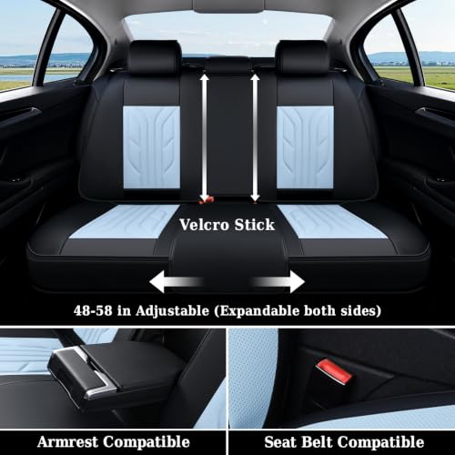 Image of Coverado Car Seat Covers Full Set, Automotive Seat Covers Car Seat Protector Car Seat Cushion, Waterproof Leather Seat Covers for Cars, Universal Fit for Most Sedan SUV Pick-up Truck(Black&Light Blue)