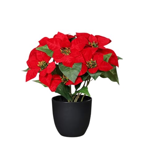 Spetebo Künstlicher Weihnachtsstern im Topf - 40 cm - Kunstblume Poinsettia in...