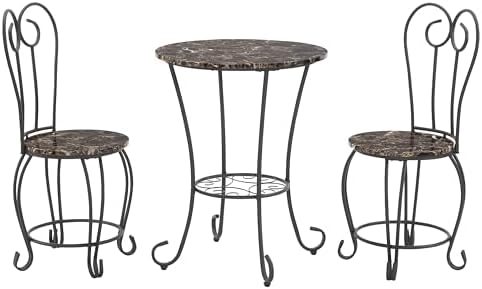JOIN IRON 2-Piece Bistro Dining Set for Indoor Use, Marble-Look T...