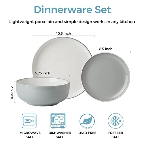Gbhome Ceramic Dinnerware Sets,Double Color Glaze Plates And Bowls Set,Highly Chip And Crack Resistant | Dishwasher & Microwave Safe | Round Dishes Set Service For 4 (12Pc)-White&Grey #TOP1