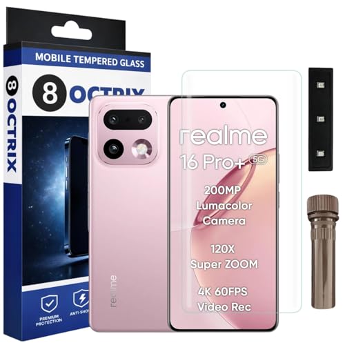 Image of Premium UV Tempered Glass Screen Protector for Realme 16 Pro Plus 5G | Transparent | Full Screen Coverage with UV Installation Kit (Pack of 1)