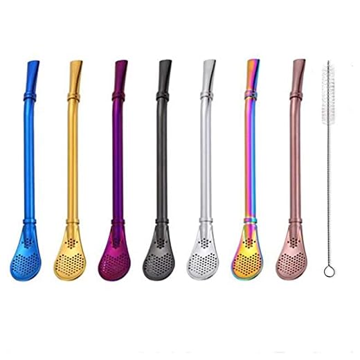 Winfreda 7PC Rostfritt Stål Spoon Straws Yerba Mate Bombilla Straws Reusable Bombillas Coffee Straws Soup Spoon Frukt