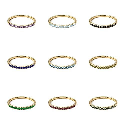 Choose Your Color Gemstone Eternity Stacking Engagement Ring Gold Plated Vintage Style Promise Band Round Cut Birthstone Ring Gift Jewelery for Women Girls Size 4,5,6,7,9,11,124