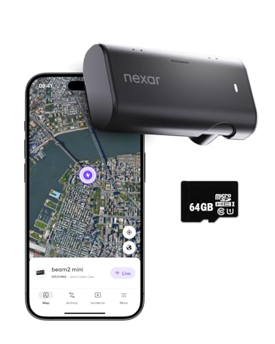 Nexar Beam2 Mini Dash Cam Car Camera 64GB Storage 24H Parking Mode Wide Angle FHD Lens Wireless Dash Camera for Cars Includes $25 OBD Hardwire Kit for Continuous Power