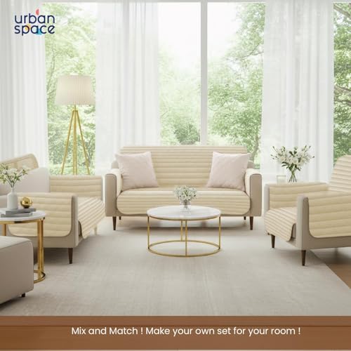 Image of Urban Space 3 Seater Quilted Velvet Sofa Cover Mat, Easy Care & Machine Washable Sofa Cover, Sofa Seat Mat for Couch for Living Space (3 Seater - Velvet Beige)