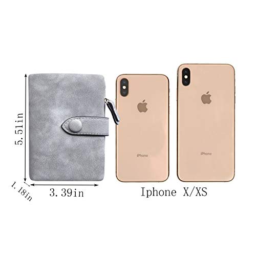 Womens Small Bifold Leather Wallets Rfid Ladies Wristlet With Card Slots Id Window Zipper Coin Purse (Gray) #TOP5