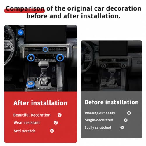 Image of for Toyota Tacoma 2024-2026 & 4Runner 2025-2026, 14-Inch Screen Aluminum Alloy Knob Cover Trim - Fits Push Start, AC, Volume & 4WD Gear Switch (Blue, 6-Piece Set)