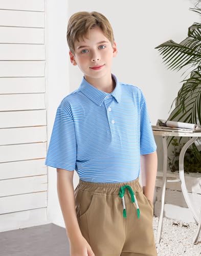 Image of Polo Shirts for Boys Golf Polo Shirt Short Sleeve Boys Performance Polo Dry Fit Stretch Collared UPF50+ Kids Golf Shirts