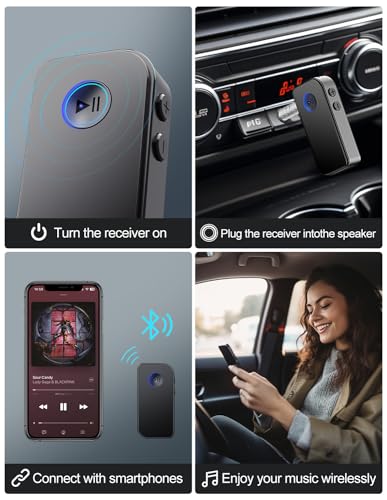 APEKX Bluetooth 5.3 Receiver for Car, Home Stereo, Speakers, and Headphones - 3.5mm Wireless Adapter with 10 Hours of Continuous Music Streaming and Playtime (Black) - Image 5