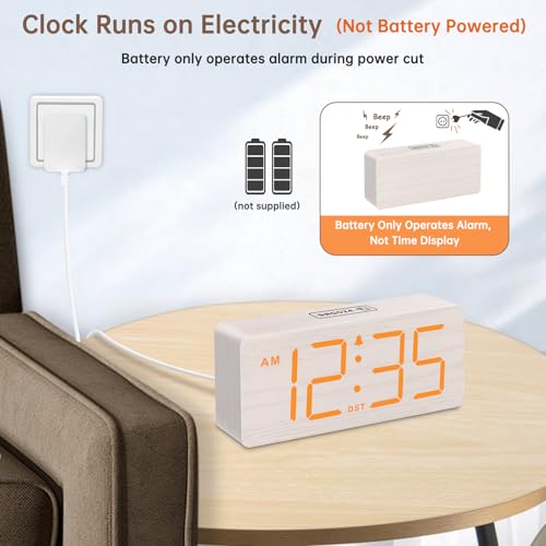 Image of DreamSky Wooden Digital Alarm Clock for Bedroom with Large Numbers | Loud Alarm Clock for Heavy Sleepers with Volume Control, Desk Clocks for Living Room, Dimmer, DST, Wood Decor (Plug in Clock)