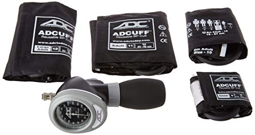 Adc - 732-Bk Multikuf 732 4-Cuff Emt Kit With 804 Portable Palm Aneroid Sphygmomanometer, Child, Small Adult, Adult And Large Adult Blood Pressure Cuffs (13-50 Cm), Nylon Zipper Storage Case, Black #TOP1